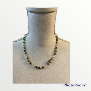 Green Tourmaline and Crystal Station Necklace